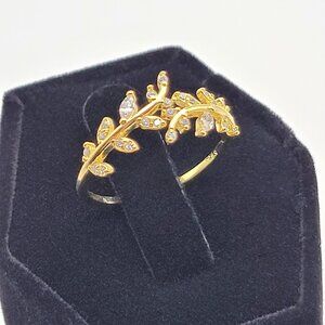 Gold Plated 925 Sterling Silver Ring For Women Adjustable Size Leaf Style